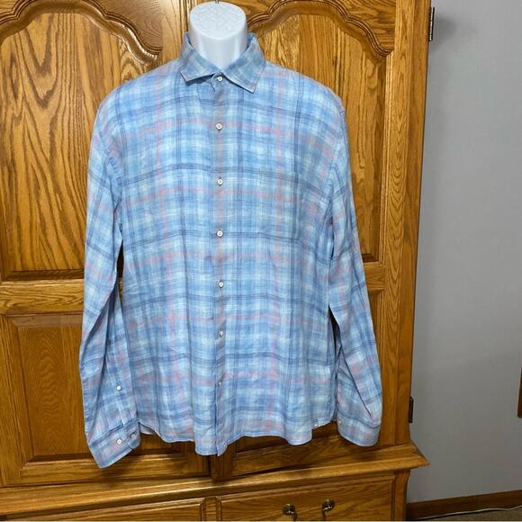 Peter Millar Summer Sky Crystal Beach Linen Sport Shirt Button Down Mens Large - Picture 11 of 16